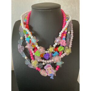 Colorful Beaded Necklace Set With Star & Flower Charms For Kids